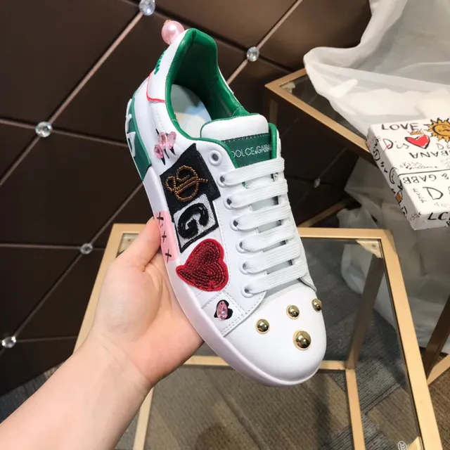 Dolce & Gabbana Portofino Baskets Lifestyle Blanc Vert Or Stud 2