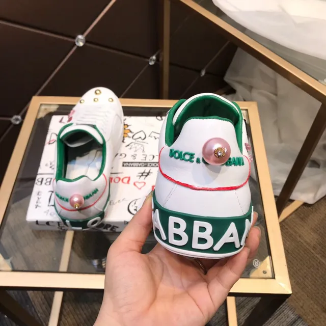 Dolce & Gabbana Portofino Baskets Lifestyle Blanc Vert Or Stud 3