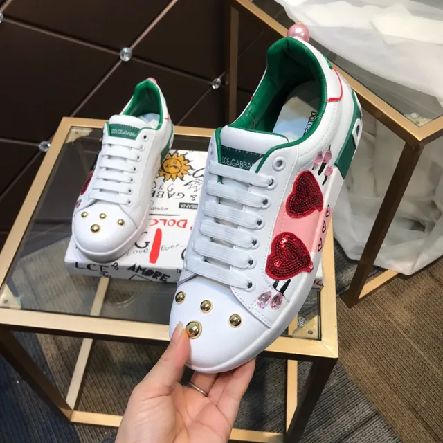 Dolce & Gabbana Portofino Baskets Lifestyle Blanc Vert Or Stud 4