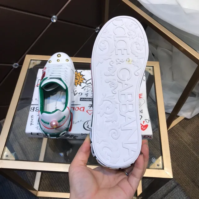 Dolce & Gabbana Portofino Baskets Lifestyle Blanc Vert Or Stud 5