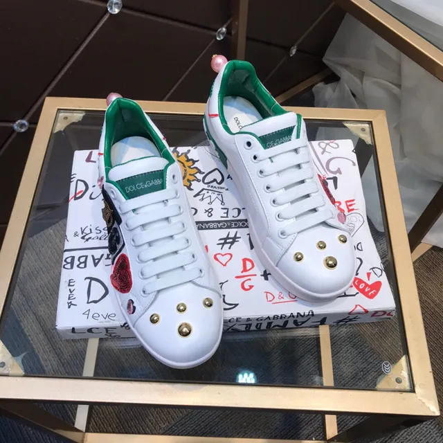 Dolce & Gabbana Portofino Baskets Lifestyle Blanc Vert Or Stud 7