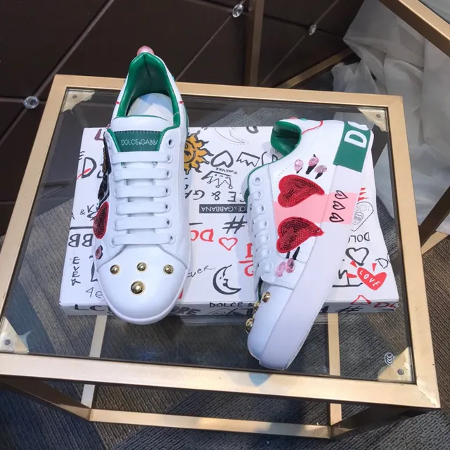 Dolce & Gabbana Portofino Baskets Lifestyle Blanc Vert Or Stud 8
