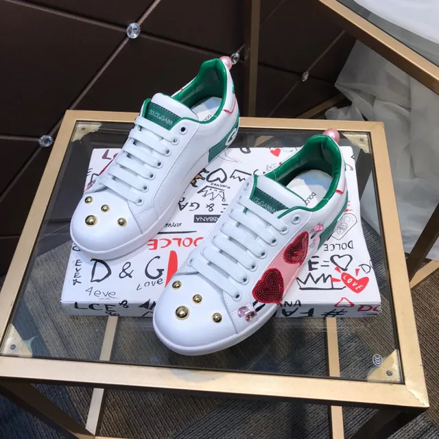 Dolce & Gabbana Portofino Baskets Lifestyle Blanc Vert Or Stud 9