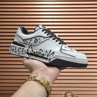 Dolce & Gabbana White and Black Graffiti Platform Lifestyle Sneakers