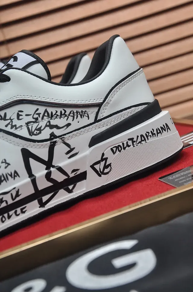 Dolce & Gabbana White and Black Graffiti Platform Lifestyle Sneakers 2