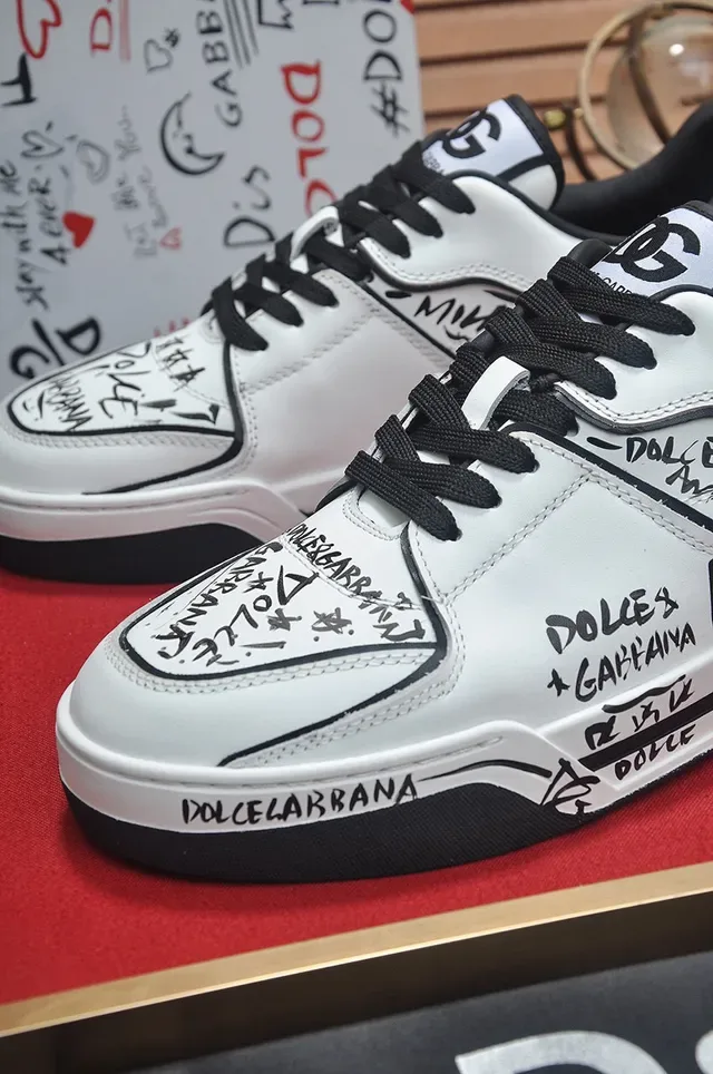 Dolce & Gabbana White and Black Graffiti Platform Lifestyle Sneakers 4