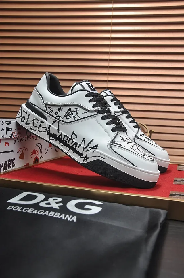 Dolce & Gabbana White and Black Graffiti Platform Lifestyle Sneakers 7