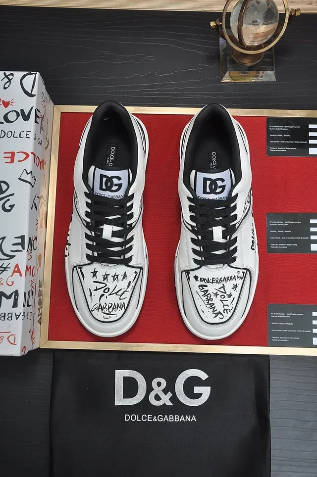 Dolce & Gabbana White and Black Graffiti Platform Lifestyle Sneakers 9