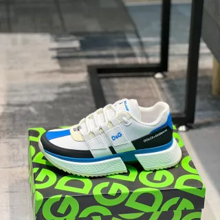 Dolce & Gabbana White Blue Multi-Panel Construction Wide Strap Closure Sneakers