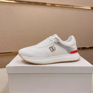 Dolce & Gabbana White Red Leather And Textile Upper Metallic Silver Side Panel Lifestyle Sneakers