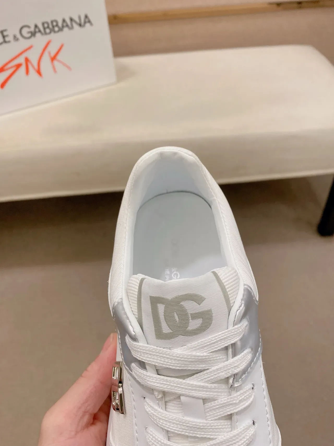 Dolce & Gabbana White Red Leather And Textile Upper Metallic Silver Side Panel Lifestyle Sneakers 4