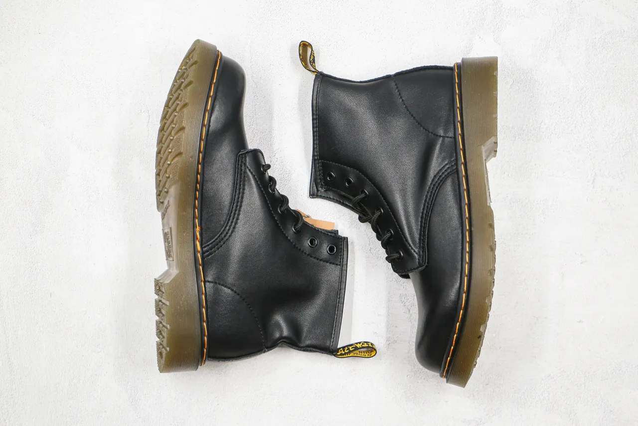 Dr. Martens 1460 Black Smooth Leather Yellow Stitch Martin Boots 3