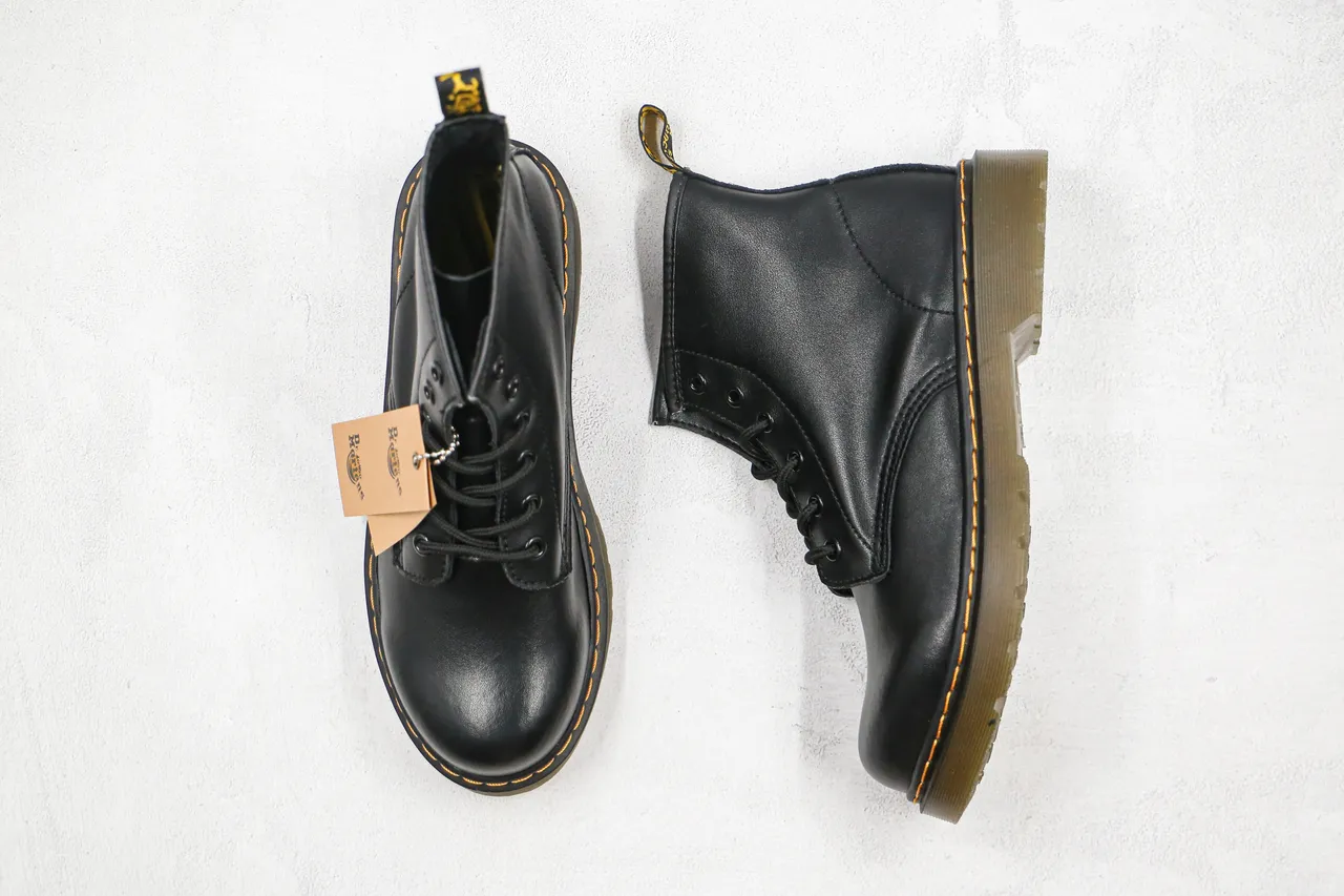 Dr. Martens 1460 Black Smooth Leather Yellow Stitch Martin Boots 4