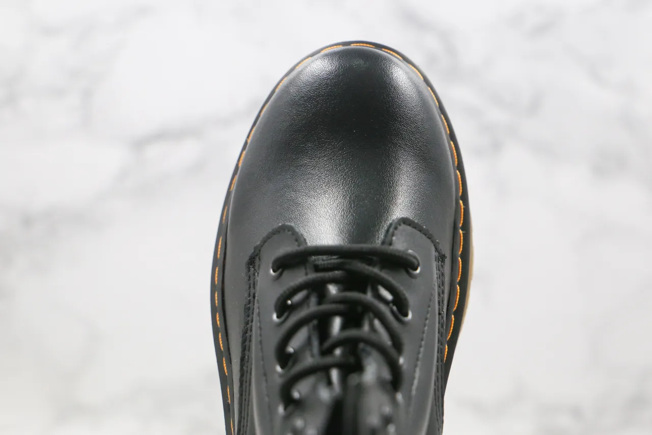 Dr. Martens 1460 Black Smooth Leather Yellow Stitch Martin Boots 6