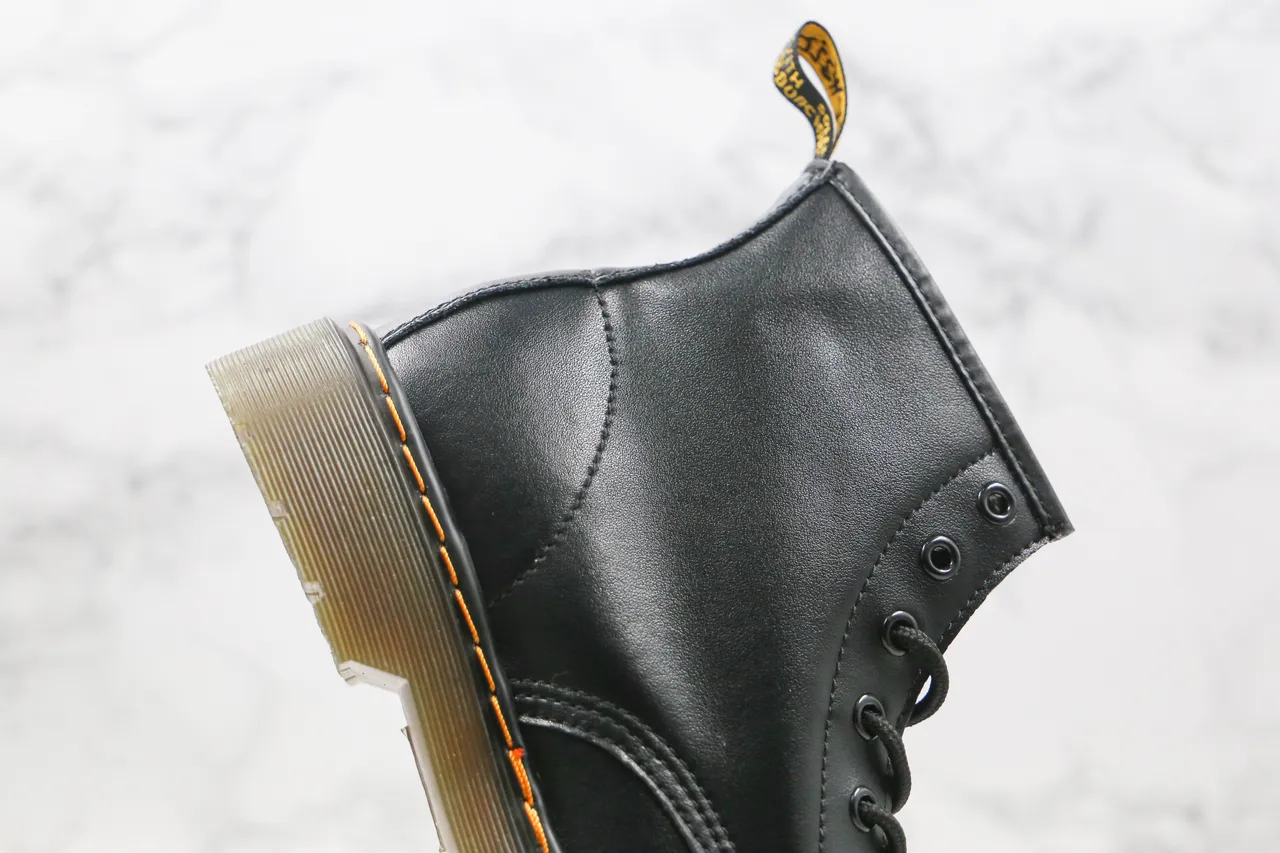 Dr. Martens 1460 Black Smooth Leather Yellow Stitch Martin Boots 8