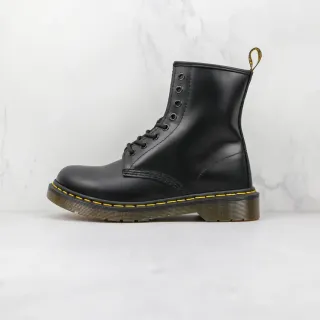 Dr. Martens 1460 Black Smooth Leather Yellow Stitch Martin Boots
