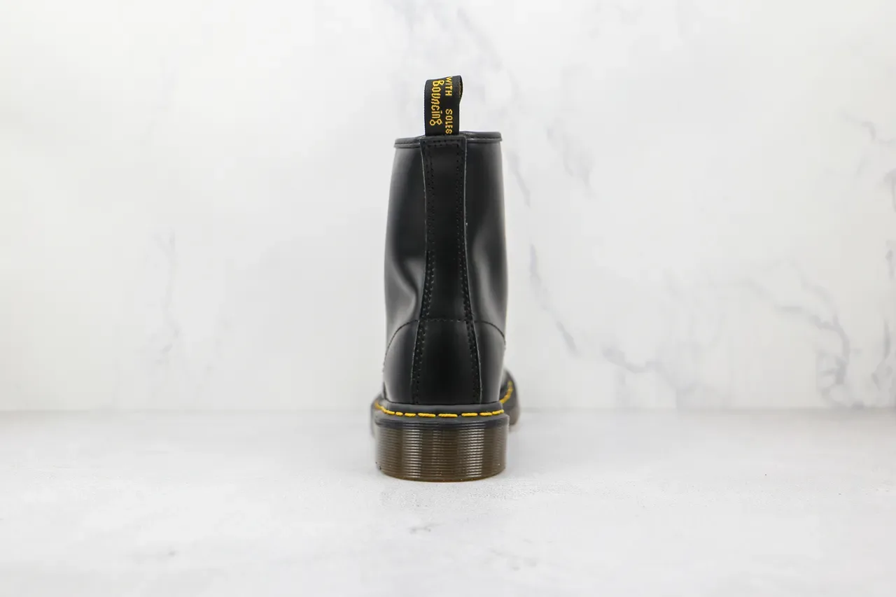 Dr. Martens 1460 Black Smooth Leather Yellow Stitch Martin Boots 2