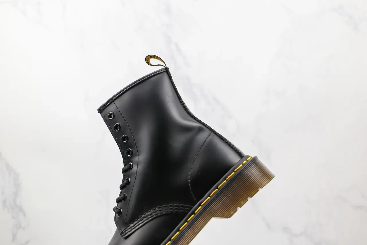 Dr. Martens 1460 Black Smooth Leather Yellow Stitch Martin Boots 4