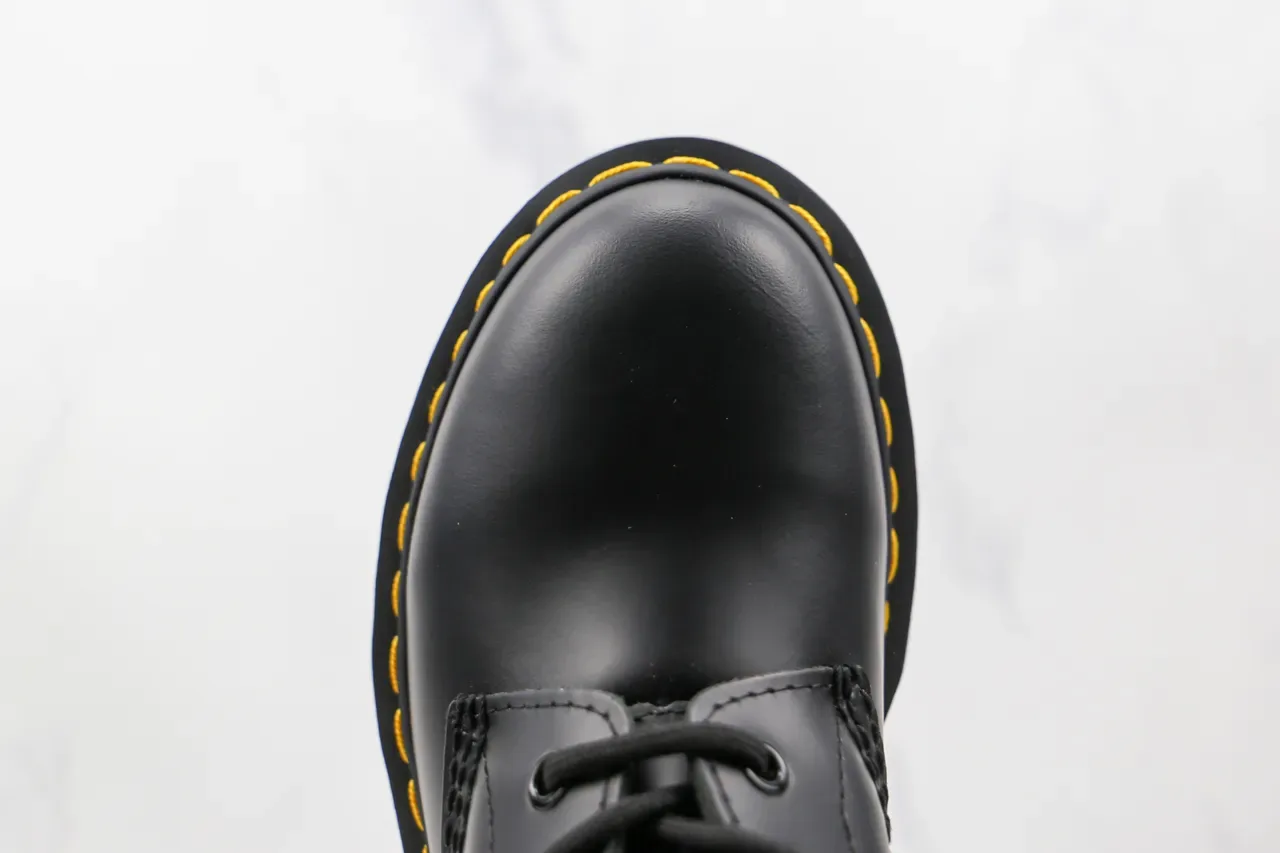 Dr. Martens 1460 Black Smooth Leather Yellow Stitch Martin Boots 5