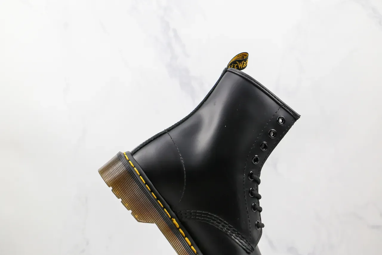 Dr. Martens 1460 Black Smooth Leather Yellow Stitch Martin Boots 6