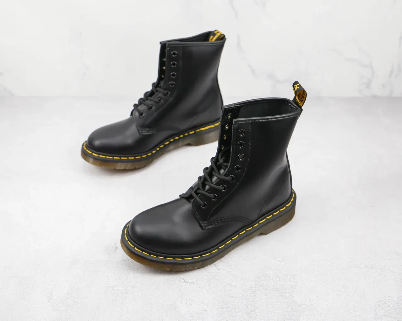 Dr. Martens 1460 Black Smooth Leather Yellow Stitch Martin Boots 7