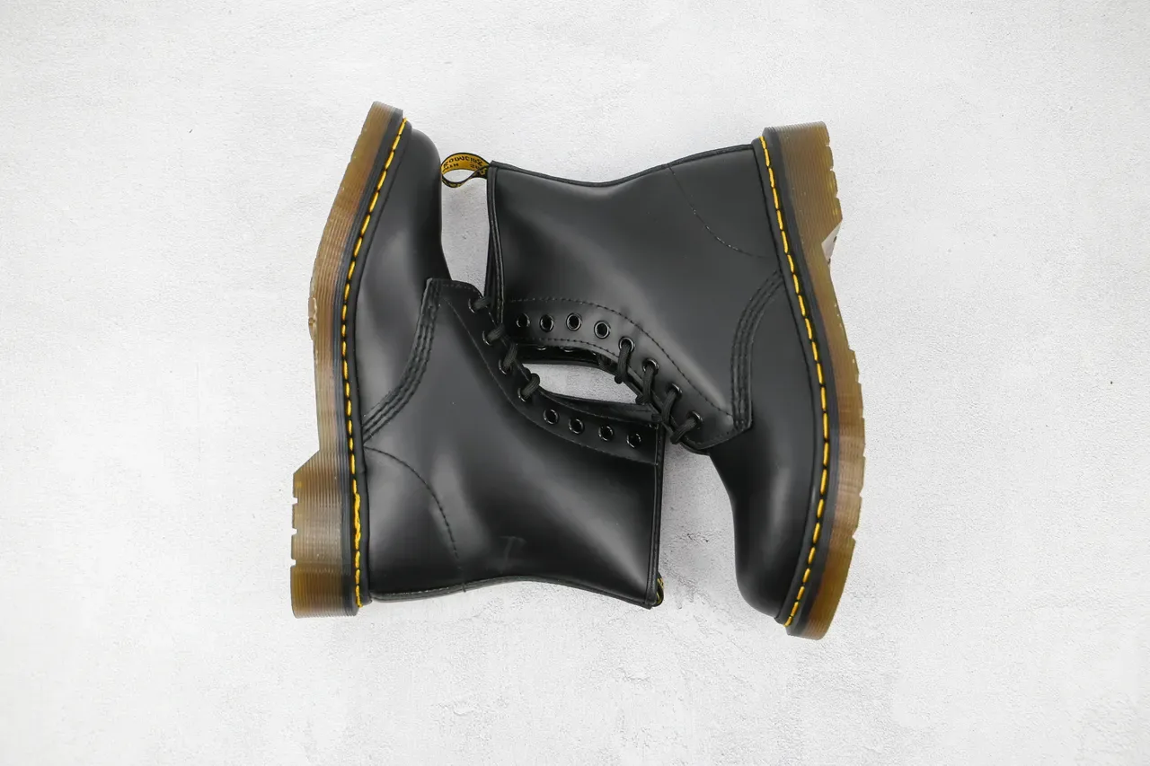 Dr. Martens 1460 Black Smooth Leather Yellow Stitch Martin Boots 9