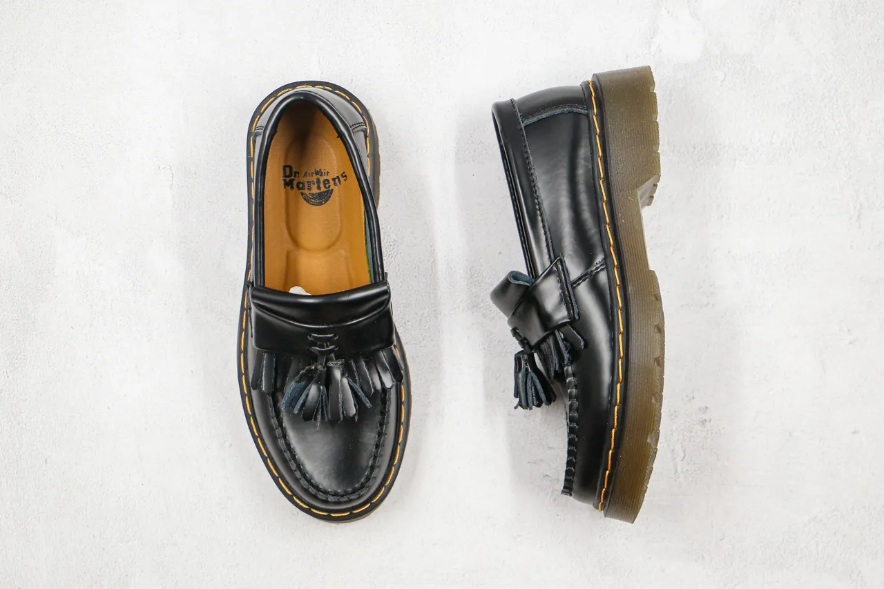 Dr. Martens 1461 Black Yellow Leather Tassel Strap Loafer 7