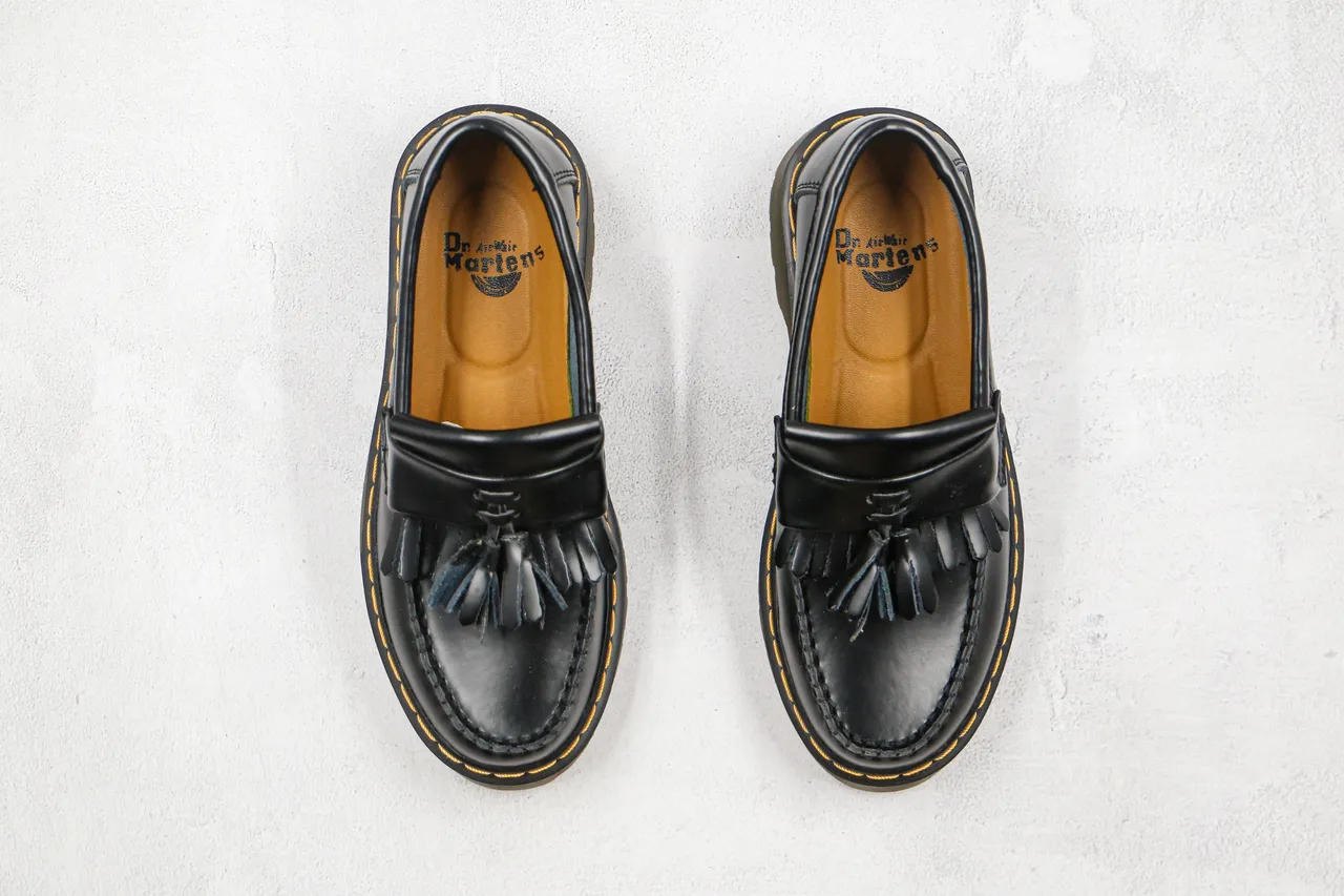 Dr. Martens 1461 Black Yellow Leather Tassel Strap Loafer 10