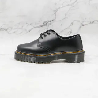 Dr. Martens 1461 Black Yellow Smooth Leather 3-Eyelet Derby Construction Oxford Shoes