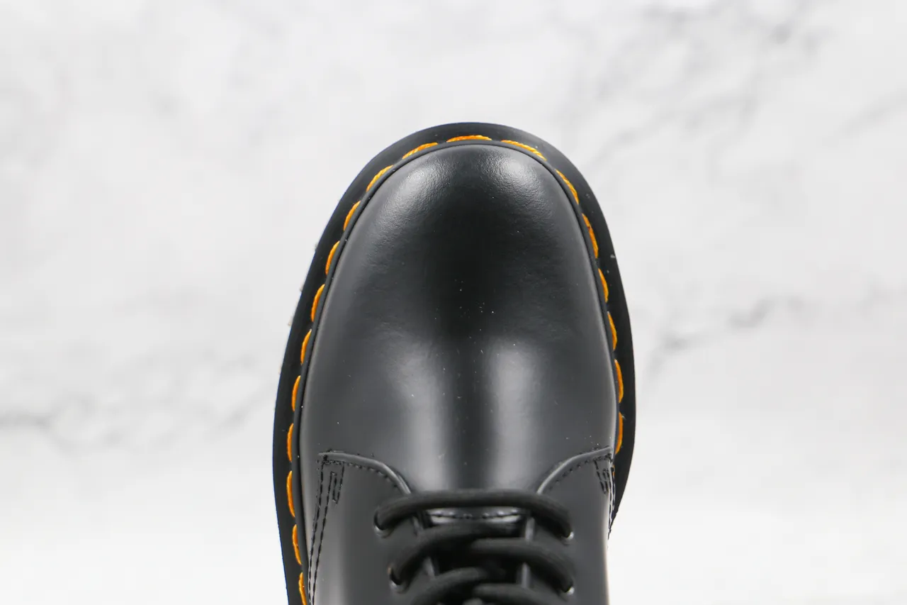 Dr. Martens 1461 Preto Amarelo Couro Liso 3-Eyelet Derby Construction Sapatos Oxford 6