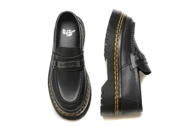 Dr. Martens 1461 mocasín Negro Amarillo Cuero Plataforma Suela con tacos mocasín 2