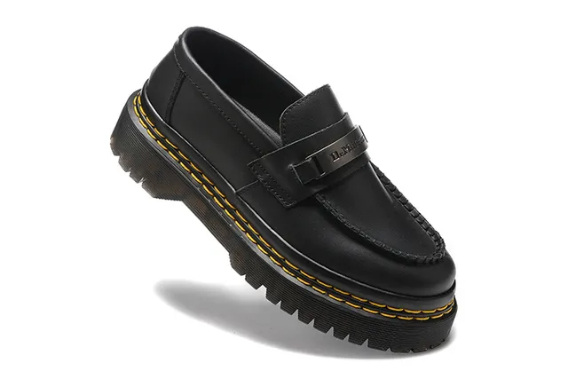 Dr. Martens 1461 mocasín Negro Amarillo Cuero Plataforma Suela con tacos mocasín 3