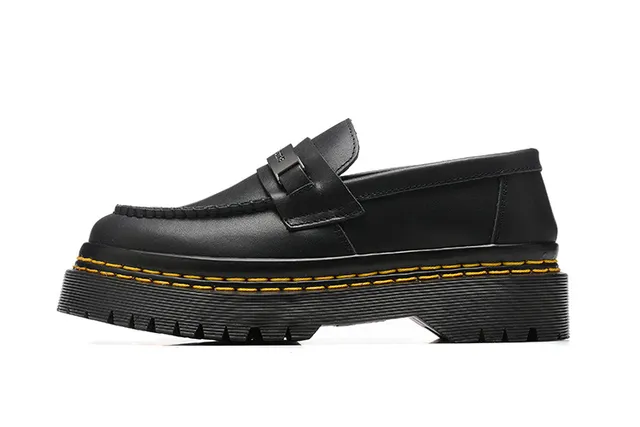 Dr. Martens 1461 mocasín Negro Amarillo Cuero Plataforma Suela con tacos mocasín 4