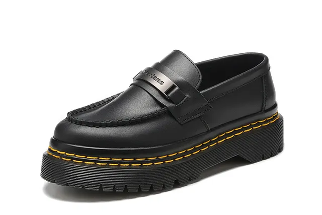 Dr. Martens 1461 mocasín Negro Amarillo Cuero Plataforma Suela con tacos mocasín 5