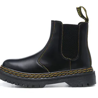 Dr. Martens Black Yellow Smooth Leather Welt Stitching Chelsea Boots