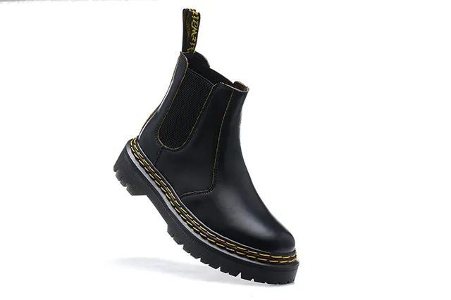 Dr. Martens Black Yellow Smooth Leather Welt Stitching Chelsea Boots 3