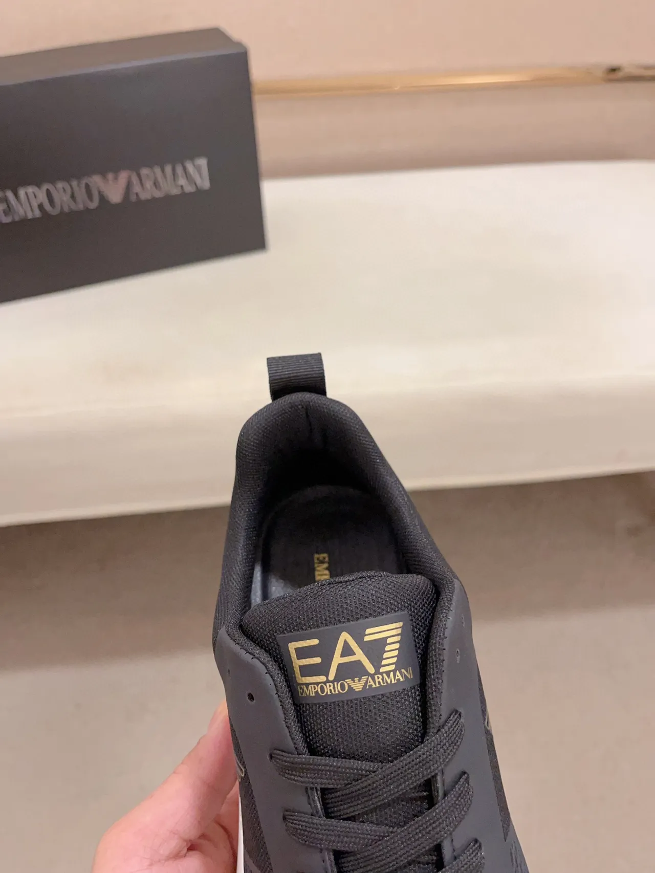 Emporio Armani Black Gold Mesh-and-Synthetic Upper Sculpted White Midsole Lifestyle Sneakers 6