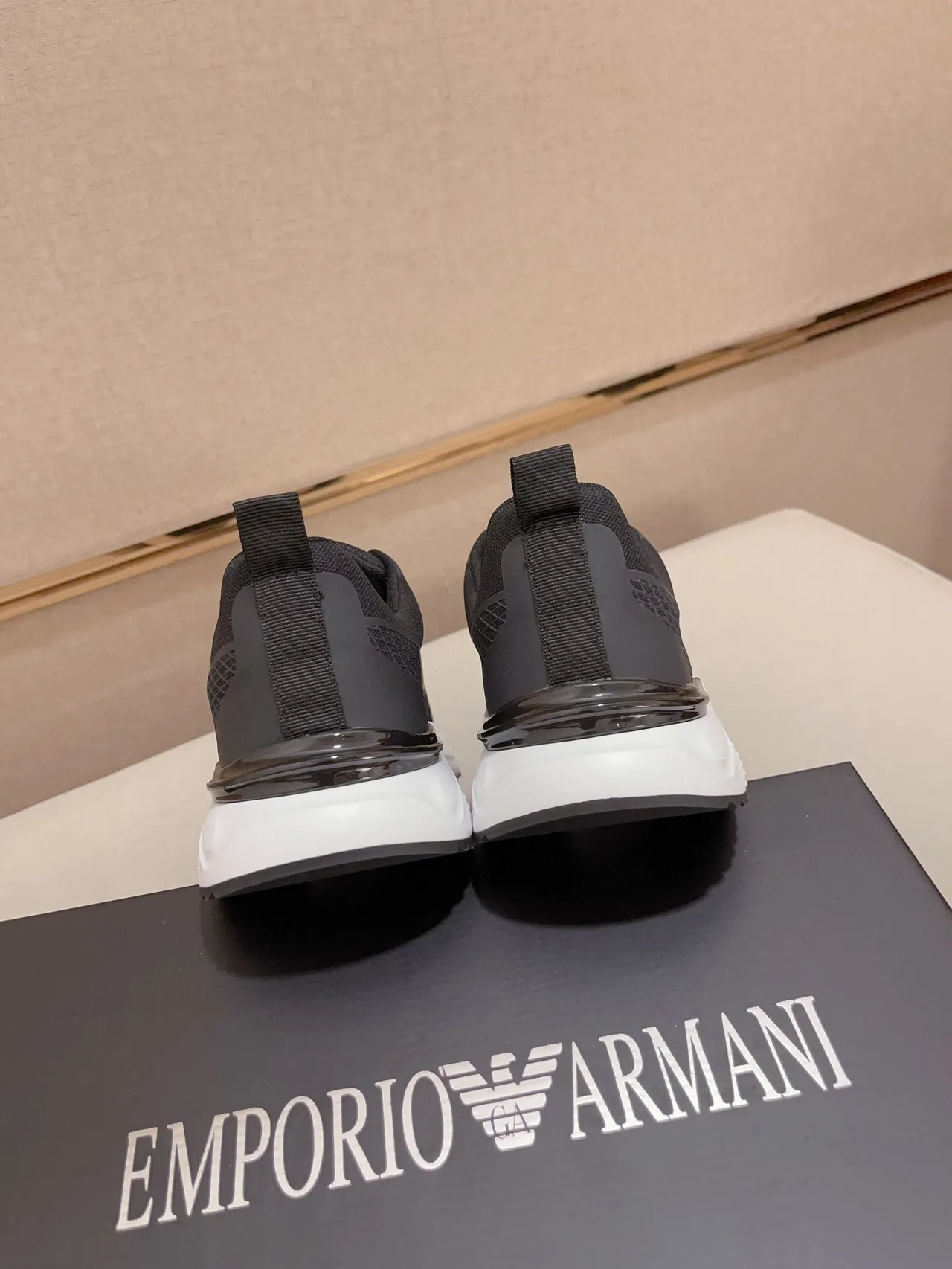 Emporio Armani Black Gold Mesh-and-Synthetic Upper Sculpted White Midsole Lifestyle Sneakers 8