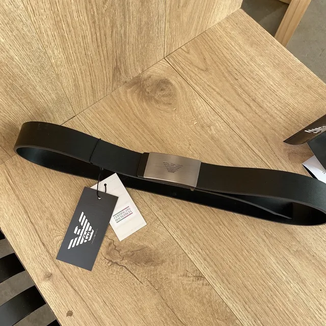 Emporio Armani Ceinture en cuir noir et argent mat brossé métal boucle 4