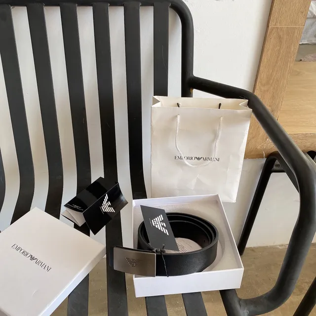Emporio Armani Ceinture en cuir noir et argent mat brossé métal boucle 11