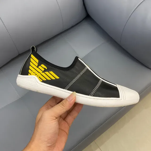 Emporio Armani Black White Slip-On Leather Upper Lifestyle Sneakers 5