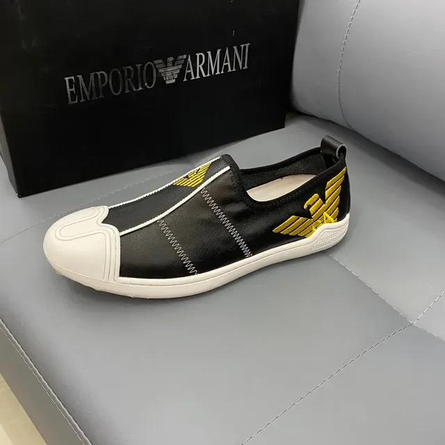 Emporio Armani Black White Slip-On Leather Upper Lifestyle Sneakers 6