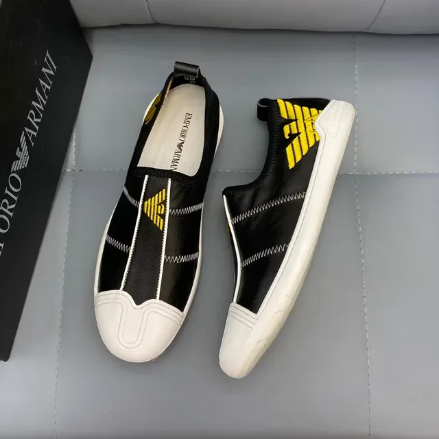 Emporio Armani Black White Slip-On Leather Upper Lifestyle Sneakers 7