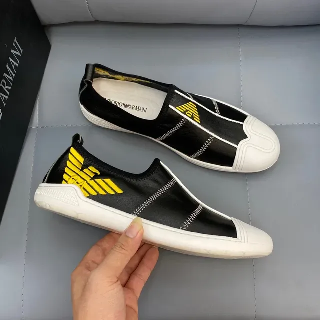 Emporio Armani Black White Slip-On Leather Upper Lifestyle Sneakers 8
