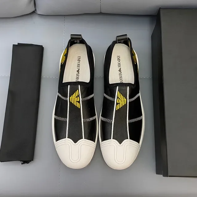 Emporio Armani Black White Slip-On Leather Upper Lifestyle Sneakers 9
