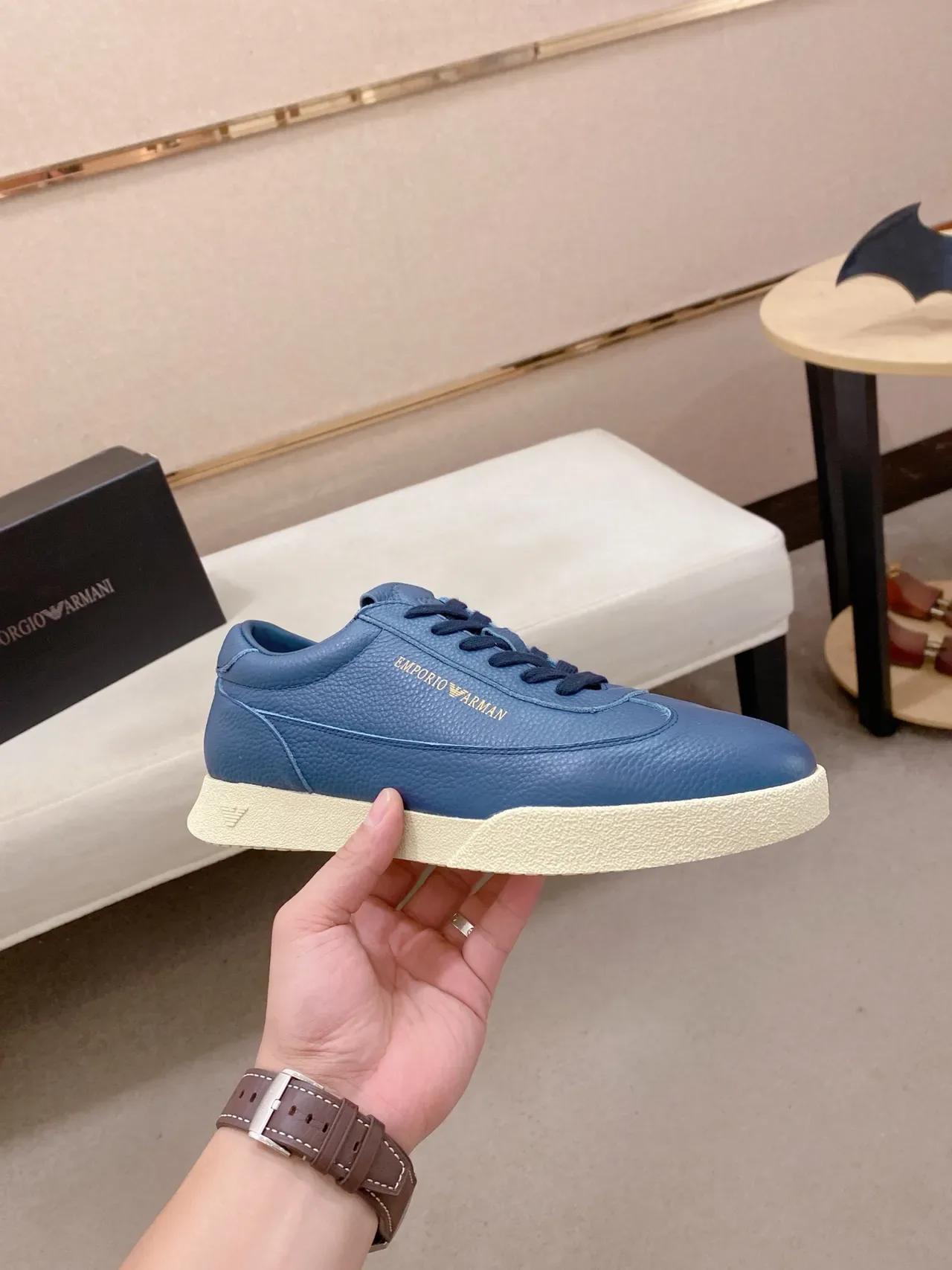 Emporio Armani Blue Leather Lifestyle Sneaker 4