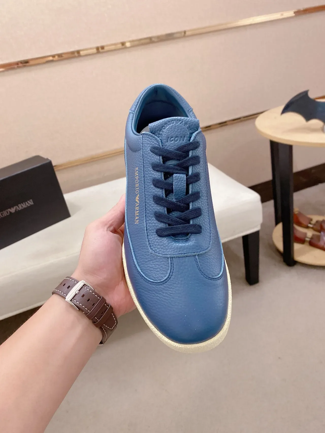Emporio Armani Blue Leather Lifestyle Sneaker 5