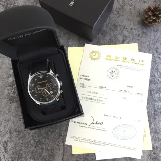 Emporio Armani Chronograph Black Dial Silver-Tone Case Rubber Strap Mechanical Watch