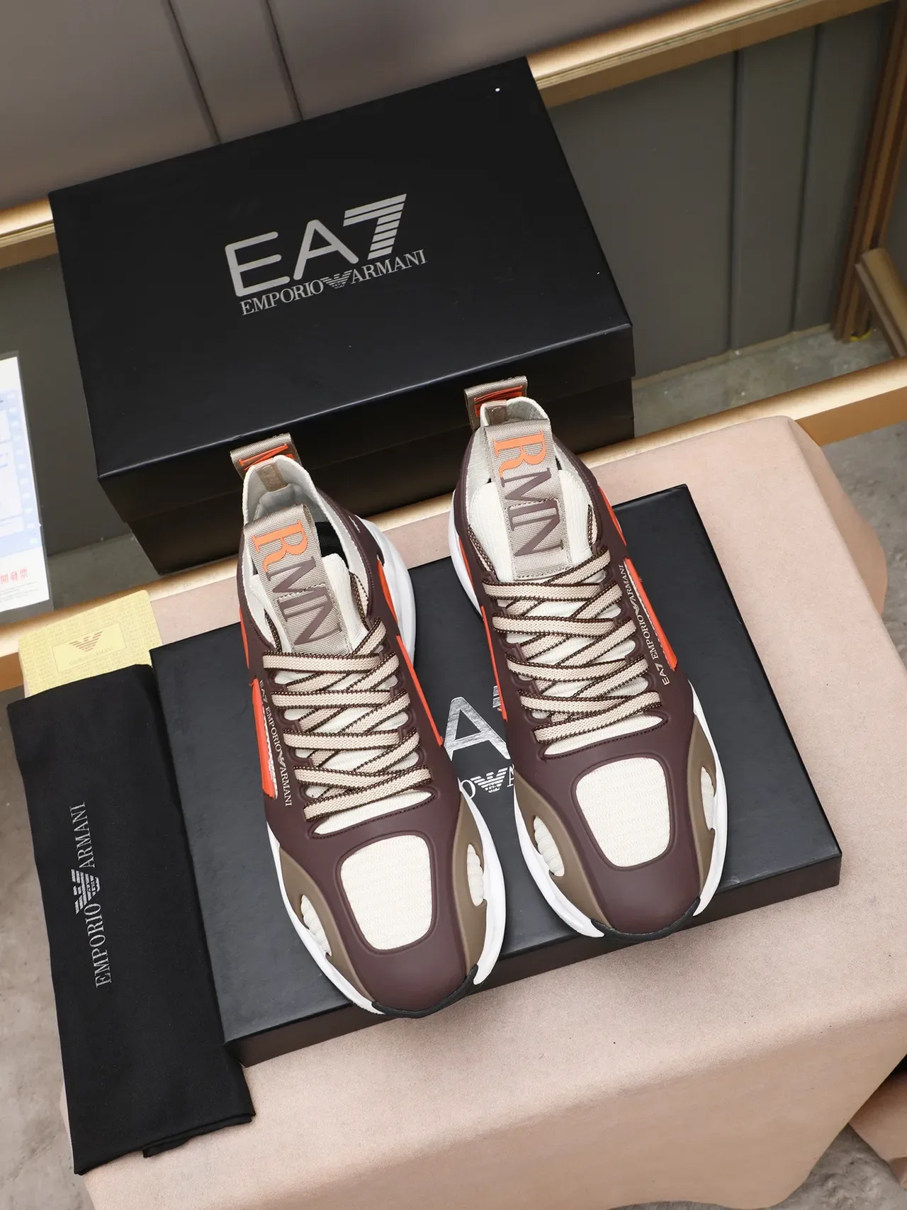 Emporio Armani EA7 Beige Brown Orange Sculpted Midsole Lifestyle Sneaker 2