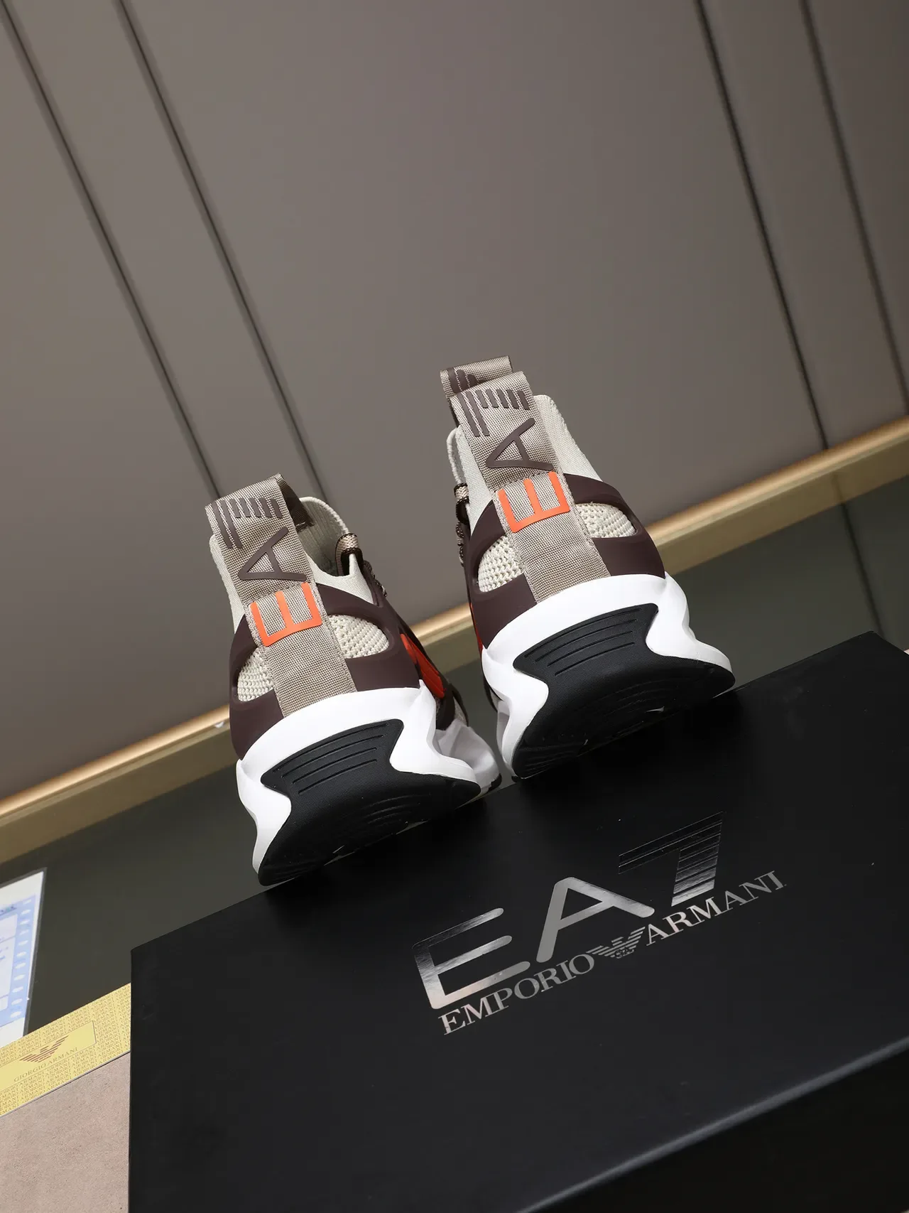 Emporio Armani EA7 Beige Brown Orange Sculpted Midsole Lifestyle Sneaker 3